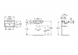 Раковина для ванної підвісна Roca Dama-n Compact 45х32 з одним отвором під змішувач біла A327789000