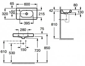Раковина для ванной подвесная Roca Meridian 60х32 см с отверстием под смеситель слева керамика белая A32724X000
