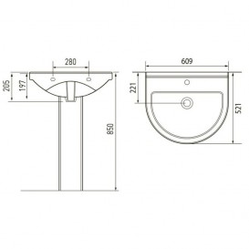 Раковина для ванной подвесная Volle Solar 60.9х52.1 см с пьедесталом керамика белая 13-93-101