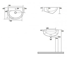 Раковина для ванной полукруглая Kerasan Aquatech подвесная 70х52 см белая 374001