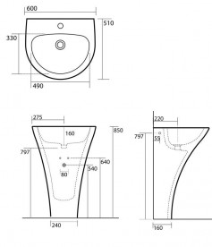 Раковина для ванной полукруглая Kerasan Aquatech напольная 60х51 см белая 374101