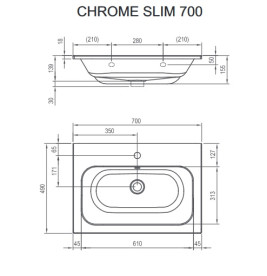 Раковина для ванної кімнати Ravak Chrome Slim 70х49 см литий мармур білий XJG01170001