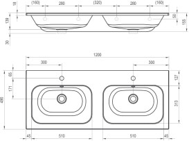 Раковина для ванной Ravak Chrome Slim двойная 120х49 см литой мрамор белый XJG01112001