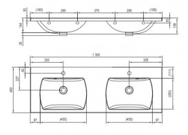 Раковина для ванной Ravak Classic II двойная 130х45 см литой мрамор белый XJX01113000