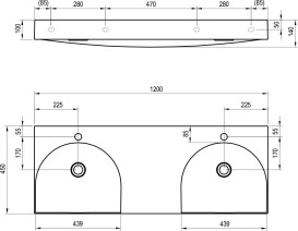 Раковина для ванной Ravak Lite двойная 120х45 см с отверстиями литой мрамор белый XJX01212001