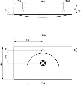 Раковина для ванной Ravak Lite S 80х45 см с отверстием литой мрамор белый XJX01280004