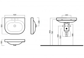 Раковина для ванной с одним отверстием подвесная Hatria DAYTIME 62х50 см Y0YT01