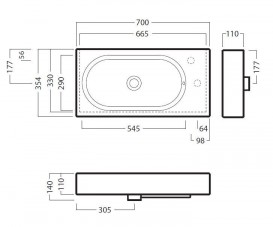 Раковина для ванной без отверстия Hatria AREA 70х35 см Y0W901