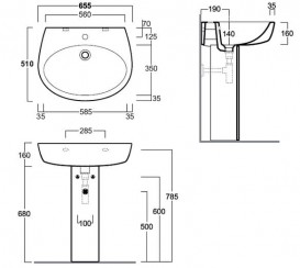 Раковина для ванной Simas LFT Spazio подвесная 65,5х51 см фаянс белый LFT 05