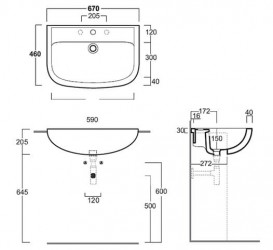 Раковина для ванної Simas Paola напіввбудована 67х46 см фаянс білий S 57