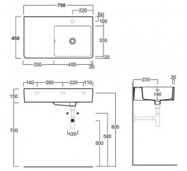 Раковина для ванной Simas Quasar подвесная 75х45 см фаянс белый QU75D