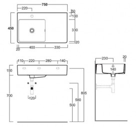 Раковина для ванной Simas Quasar подвесная 75х45 см фаянс белый  QU75S