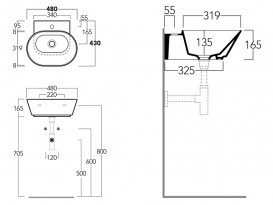Раковина для ванной Simas Wave накладная/подвесная 48х43 см фаянс белый WA 06