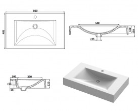 Раковина для ванной Snail Атлант 80х48,5 см литьевой мрамор белый 163/800