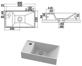 Раковина для ванной Snail Эстель L 40х22 см литьевой мрамор белый 153