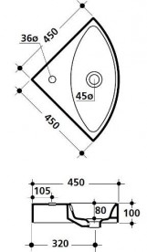 Раковина для ванной угловая Kerasan Cento подвесная/накладная 45х45 см белая 354101
