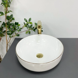 Раковина для ванної кімнати VBI BARI S 41x41 см кераміка білий з золотом VBI-011605