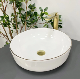 Раковина для ванної кімнати VBI BARI S 41x41 см кераміка білий з золотом VBI-011605