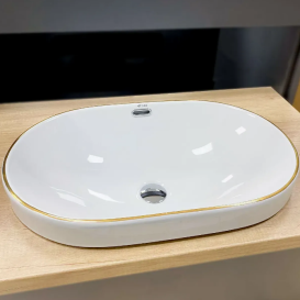 Раковина для ванної кімнати VBI GAETA  61x40 см кераміка білий з золотою каймою VBI-018032