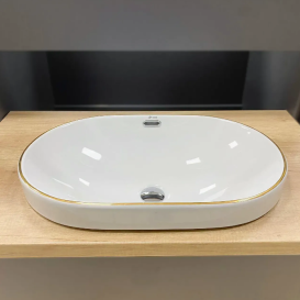 Раковина для ванної кімнати VBI GAETA  61x40 см кераміка білий з золотою каймою VBI-018032