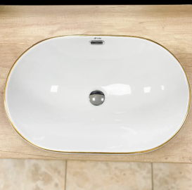 Раковина для ванної кімнати VBI GAETA  61x40 см кераміка білий з золотою каймою VBI-018032