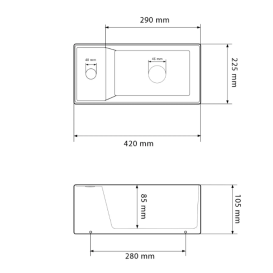 Раковина для ванной VBI LAGO L 42x22,5 см керамика белый VBI-015611