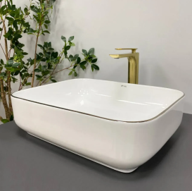 Раковина для ванной VBI PALERMO 50x39 см керамика белый с каймой цвета розового золота VBI-012307