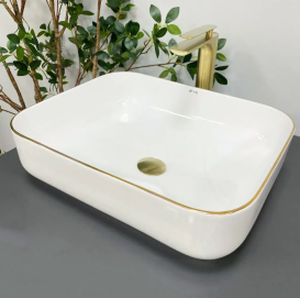 Раковина для ванної кімнати VBI PALERMO 50x39 см кераміка білий з золотою каймою VBI-012308