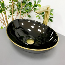 Раковина для ванної кімнати VBI PARMA  41,5x33,5 см кераміка чорний з золотою каймою VBI-011012