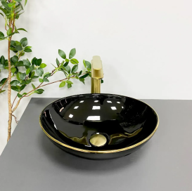 Раковина для ванної кімнати VBI PARMA  41,5x33,5 см кераміка чорний з золотою каймою VBI-011012