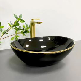 Раковина для ванної кімнати VBI PARMA  41,5x33,5 см кераміка чорний з золотою каймою VBI-011012