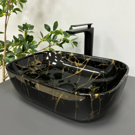 Раковина для ванной VBI PARMA 46x32,5 см керамика черный мрамор глянцевый VBI-011207