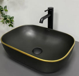 Раковина для ванної VBI Ravenna 46х33 см кераміка black matt gold edge VBI-011228