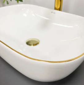 Раковина для ванної кімнати VBI RAVENNA 46x32,5 см кераміка білий з золотою каймою VBI-011218