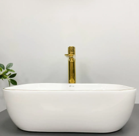 Раковина для ванної кімнати VBI RAVENNA 46x32,5 см кераміка білий з золотою каймою VBI-011218