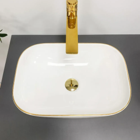 Раковина для ванної кімнати VBI RAVENNA 46x32,5 см кераміка білий з золотою каймою VBI-011218