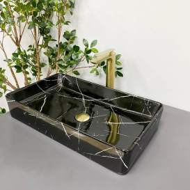 Раковина для ванної кімнати VBI TRIEST 61,5x35 см кераміка чорний мармо глянсовий VBI-012707