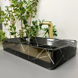 Раковина для ванної кімнати VBI TRIEST 61,5x35 см кераміка чорний мармо глянсовий VBI-012707