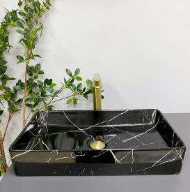 Раковина для ванної кімнати VBI TRIEST 61,5x35 см кераміка чорний мармо глянсовий VBI-012707