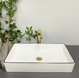 Раковина для ванної кімнати VBI TRIEST 61,5x35 см кераміка білий з чорною каймою VBI-012710