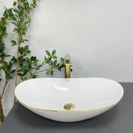 Раковина для ванной VBI TURIN 60x36 см керамика белый с золотой каймой VBI-011508