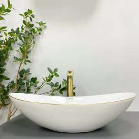 Раковина для ванной VBI TURIN 60x36 см керамика белый с золотой каймой VBI-011508