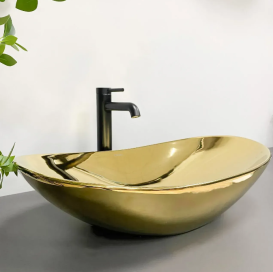 Раковина для ванной VBI TURIN 60x36 см керамика золотой глянцевый VBI-011509