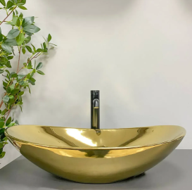 Раковина для ванной VBI TURIN 60x36 см керамика золотой глянцевый VBI-011509