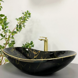 Раковина для ванної кімнати VBI TURIN 62x36,5 см кераміка мармур чорний глянсовий VBI-011505
