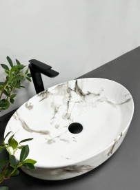 Раковина для ванной VBI UDINE CARRARA GLOSSY 43x28 см керамика мрамор глянцевый VBI-012101