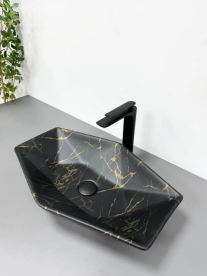 Раковина для ванної кімнати VBI VENEZIA S 57,5x37 см кераміка мармур чорний матовий  VBI-012403