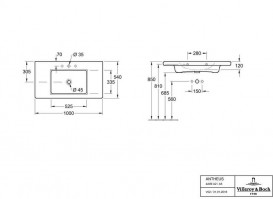 Раковина для ванной Villeroy & Boch Antheus 100х54 см керамика каменный белый CeramicPlus 4A09A2RW