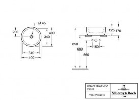 Раковина для ванной Villeroy & Boch Architectura ⌀40 см санитарная керамика альпийский белый CeramicPlus 412541R1