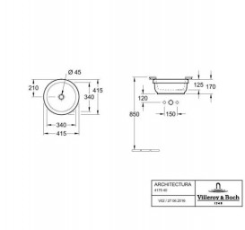 Раковина для ванної кімнати Villeroy & Boch Architectura ⌀41,5 см санітарна кераміка альпійський білий CeramicPlus 417540R1